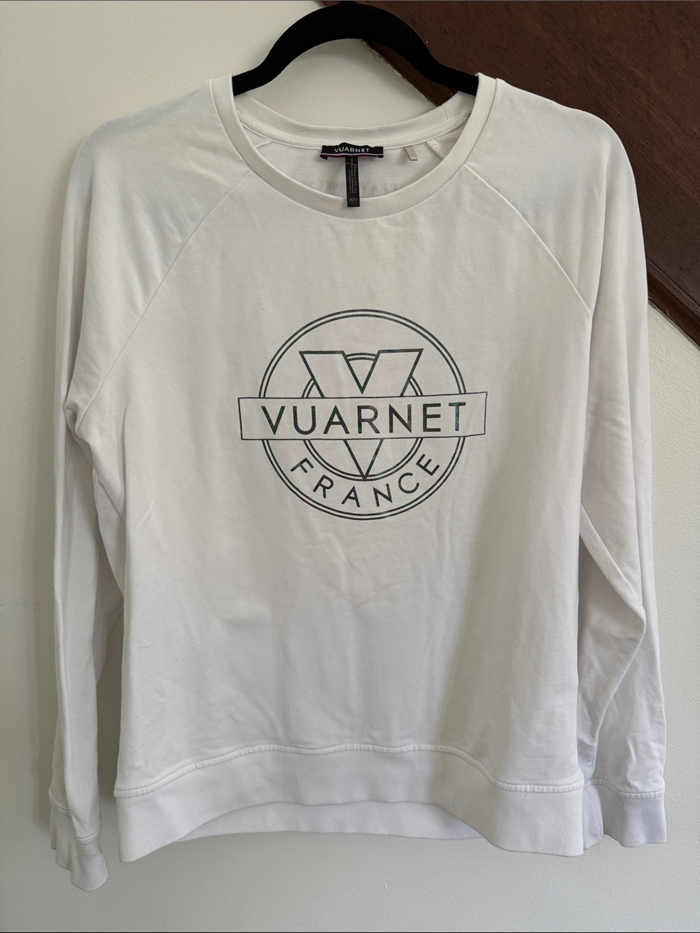 Vuarnet White Crewneck Sweatshirt with iridescent, silver metallic Logo
